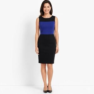 Talbots NWT Wool Blend Colour Block Classic Black Navy Blue MIDI Dress Size 10